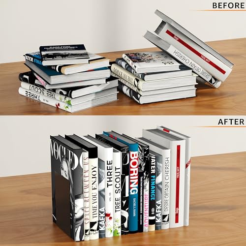 Image of APPUCOCO Metal Bookends for Shelves | Heavy-Duty Book Stand and Organizer |Non-Slip Magazine Tabletop Rack | Modern Home & Office Decor Book Ends (Set of 2)
