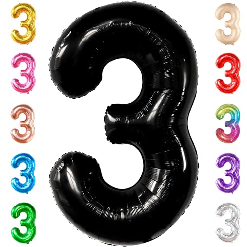 Image of KatchOn Black Number 3 Balloon 40 Inch, 3rd Birthday Decorations for Boys