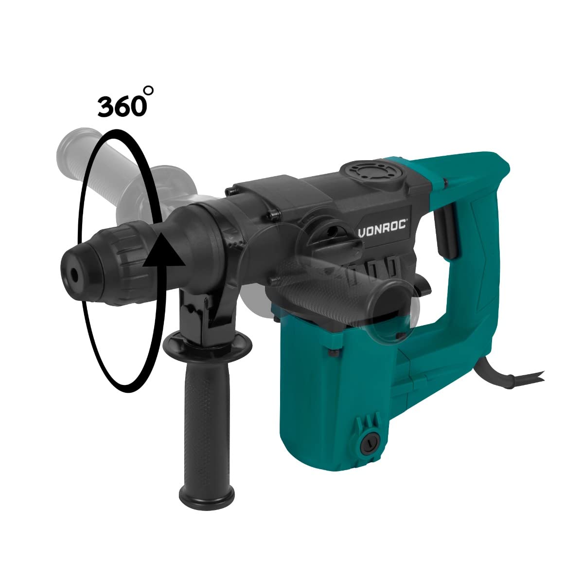 VONROC Martillo perforador 1050W - 4,5 Julios - Velocidad ajustable - SDS plus - 3 funciones - Incluye brocas y cinceles