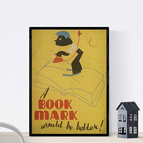 Nacnic Vintage Poster Library poster cares books bookmarks Use. A4 size, Use Bookmarks, 29.7L x 21W cm