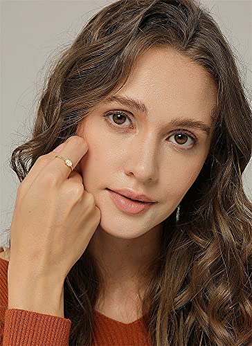 Dainty Opal Promise Band Ring for Women 14K Gold Plated Cute Oval White Fire Opal Birthstone Statement Stackable Finger Rings Comfort Fit Fashion Birthday Wedding Holiday Mother's Jewelry Gift4