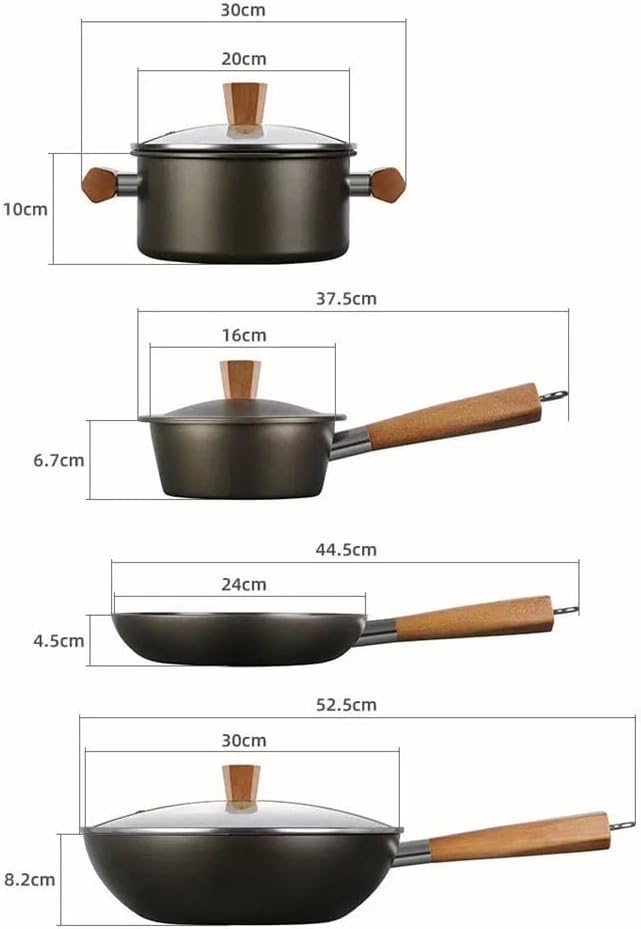 cookware set Pot Set Set Wok Soup Pot Milk Pot Ceramic Non-stick Pot 4-piece Set With Cover Kitchen Cooking Pot (Color : A, Size : As the picture shows) (A As the picture shows)