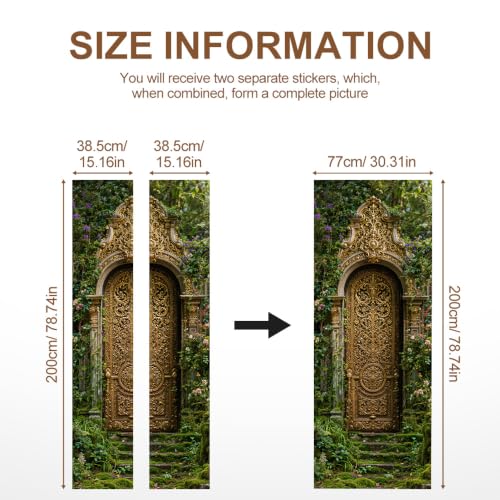Image of Ornate Garden Gate Door Sticker, Gold Door Cover, 30.3x78.7in