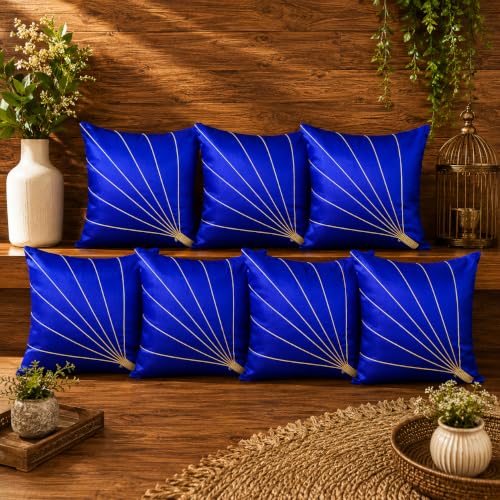 Image of Noor Silk Cushion Covers Pack of 7 | 16x16 Inches, Blue