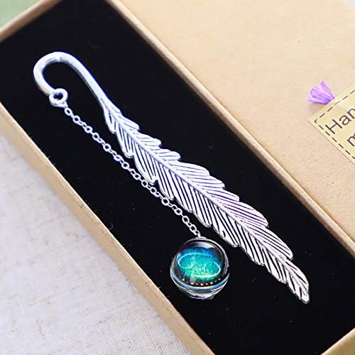 Konrisa Bookmarks for Women Men Cute Luminous Constellation Bead Bookmark Metal Feather Bookmarks for Children Girls Boys, Gift for Teacher Reader Booklovers