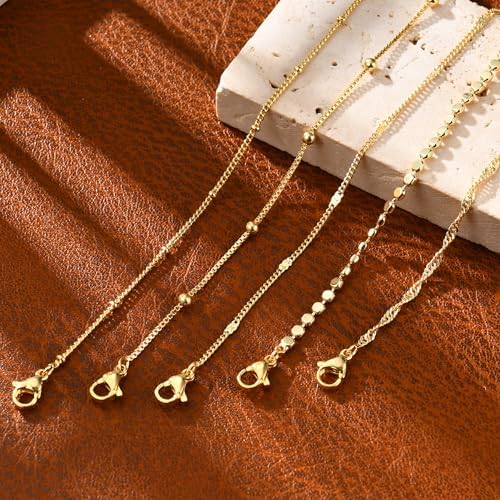 Striviio Gold Bracelets for Women, 14K Gold Plated Stackable Bracelet Stack Set Adjustable Charm Paperclip Chain Snake Link Layered Waterproof Jewelry Sets Gifts - 5
