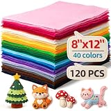 Simetufy 120 Pcs 8x12 Felt Sheets for Crafts, 40 Colors Stiff Felt Fabric