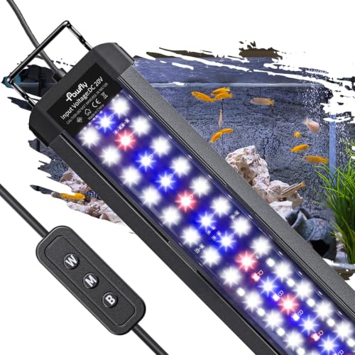 Image of Pawfly 21W Aquarium LED Light for 30 to 36 Inch Fish Tanks Extendable Fish Tank Light with Full Spectrum Brilliant White Blue Red Lights with Daytime & Night Modes and Adjustable Brightness
