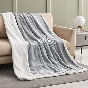 Maple&Stone Heated Blanket Electric Throw Soft Flannel Sherpa Fast Heating Electric Blanket,5 Heat Settings Heating…