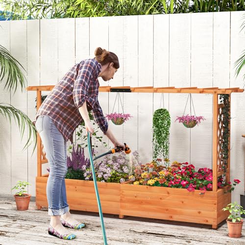 Giantex-Raised-Garden-Bed-with-2-Sided-Trellis-Hanging-Roof-Fir-Wood-Planter-Box-wDrainage-Holes-Bottom-Gaps-Freestanding-Garden-Planter-for-Flowers-Herbs-Climbing-Vines-79-x-175-x-45 Giantex Raised Garden Bed with 2 Sided Trellis Hanging Roof Fir Wood Planter Box wDrainage Holes Bottom Gaps Freestanding Garden Planter for Flowers Herbs Climbing Vines 79 x 175 x 45