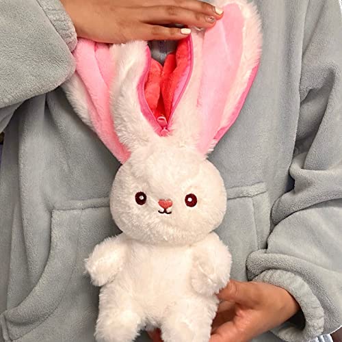 Winnsell Bunny Toy for Kids Hide And Seek Bunny Plush Toy Reversible Strawberry Rabbit Pillow with Zipper,Wrapped In Strawberries Plush Toy Floppy Ear Soft Stuffed Dolls Gift for Boys Girls - Image 3