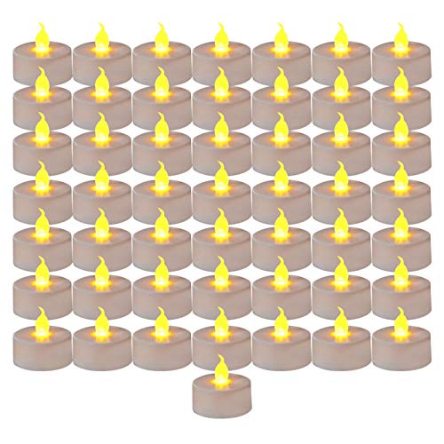 Realistic Bright Flameless LED Tea Light Candles, Bright, Flickering, Battery Powered Fake Candles, Unscented Tealights, Pack of 50