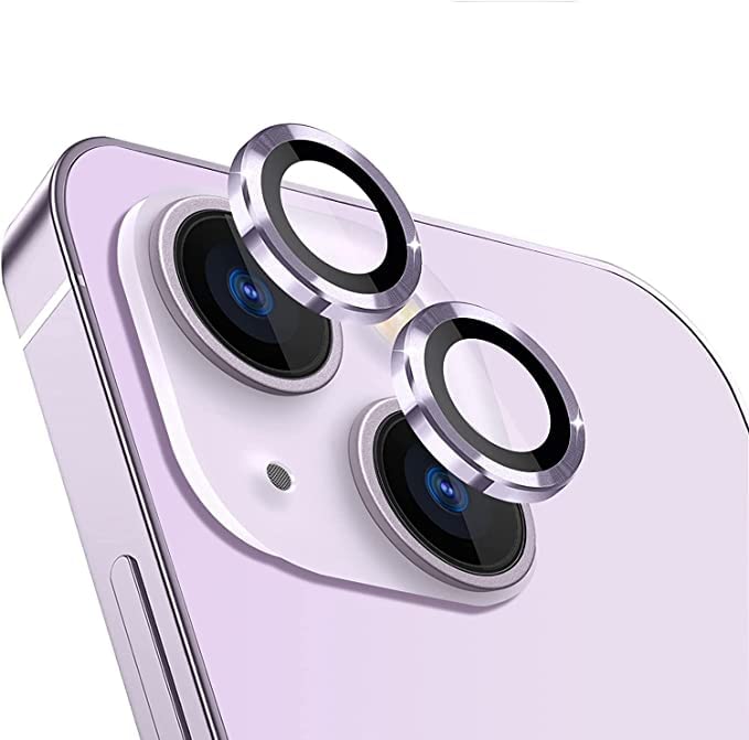 Image of Compatible for i Phone 14 | 14 PLUS Camera Lens Protector Tempered Glass Bling, Alloy Metal Camera Ring Guard for i phone14 Plus| iphone 14 2022 PURPLE