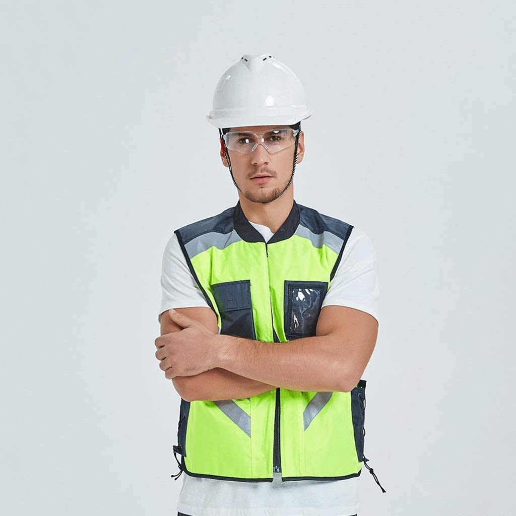 Alta Visibilidad de Seguridad de Seguridad de Trab Traje reflectante for ciclismo, chaleco reflectante de seguridad de tela Oxford con bolsillos y cremallera, chaleco verde fluorescente de alta visibi