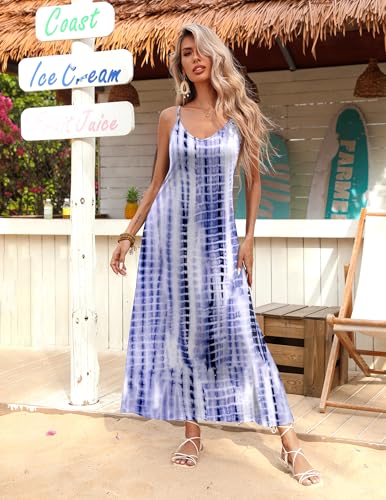 Image of Zeagoo Womens Summer Maxi Dress Spaghetti Strap Casual Printed Dress Boho Floral Beach Sundress,