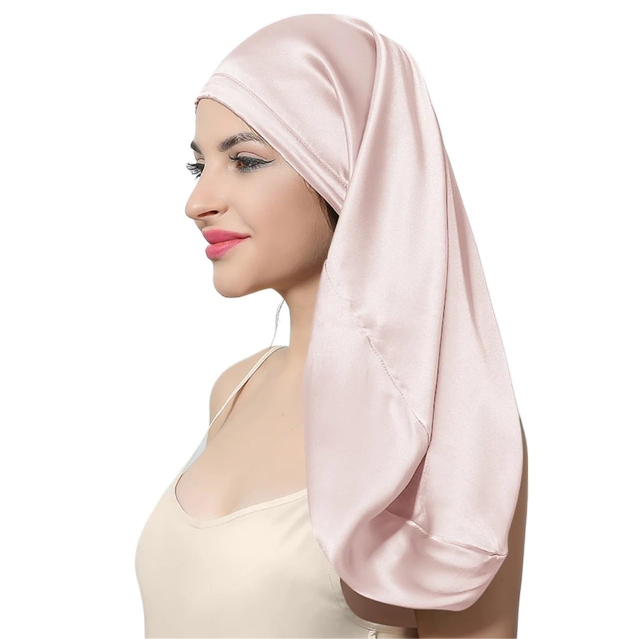 Cuffia for Capelli in Seta for Capelli Lunghi Copricapo for Dormire in Seta for Notte for Le Donne for la Cura dei Capelli(Pink,60CM)