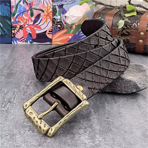 JSEIAJB Hand Carving Double-Sided Use Leather Belt MenThick Genuine Leather Belt Men Retro Brass Buckle3