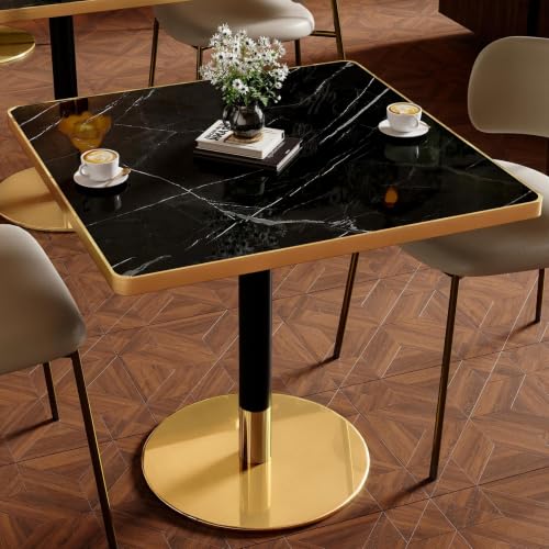 Image of AliSefaiy31.5''Square Dining Table,Square Pedestal Table,Marble BistroTable | 1.2 inch Marble Tabletop, Heat Resistant /Scratch Resistant /Easy Clean /Dining Room /Restaurants /Small Spaces /Midnight Black