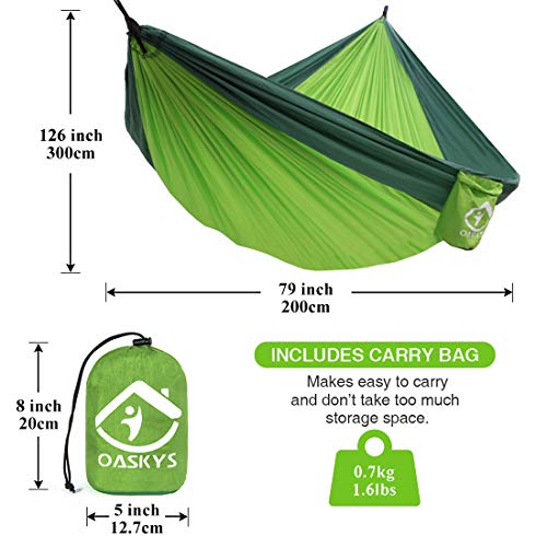 Camping Hammock Double with 2 Tree Straps Made of Portable Lightweight Nylon Parachute for Backpacking, Travel, Beach, Yard and Outdoor Survival (Green) - Image 3