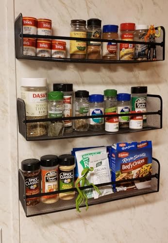Image of self adhesive Wall Mounted Kitchen Rack | Multipurpose Metal Organizer Shelf for Jars, Spices & Bottles | Space Saving Kitchen Items Storage Rack (3)