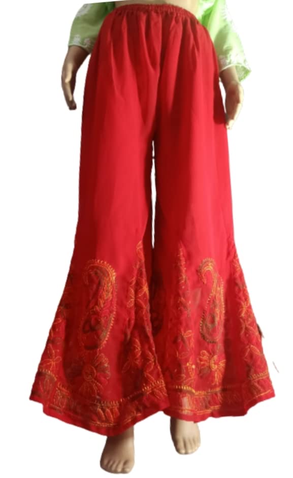 Image of Rani Arts Plazoo Pant Sarara Lucknow Chikankari Multi-Colour Embroidery with Resham Thread Georgette Plazzo for Women & Girls