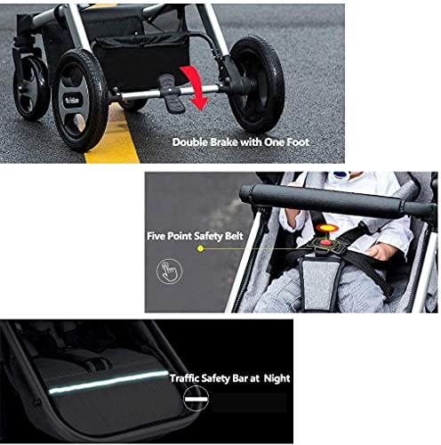Zhiding Babykar 3 in 1 opvouwbare buggy 72-wheeler, kinderwagen met extra grote luchtwielen, voor kinderen schakelbare fietswalking, lange reis voor pasgeboren en peuter) (Color : Gray) - Afbeelding 5
