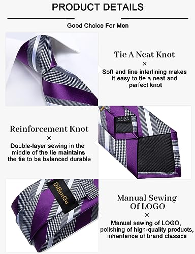 Image of DiBanGu Mens Striped Tie Silk Woven Necktie and Pocket Square Cufflinks Tie Clip Set Wedding Business Formal Gift Tie for Men