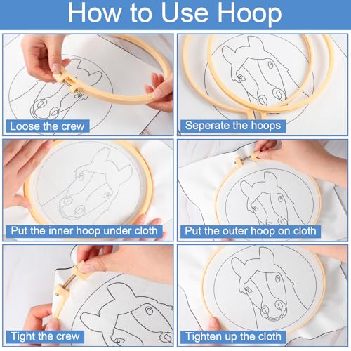 Image of SmoothNovelty Horse DIY Punch Needle Kits for Beginners with Hoop Embroidery Fabric Instructions Thread Punch Needle Craft Set Easy for Starter Adults and Children Gift Decoration, 20x20cm-4
