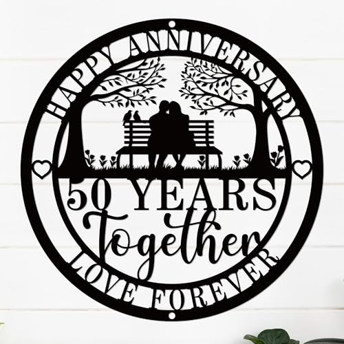 Golden Anniversary Wedding Gifts for Couple, 50th Wedding Metal Tabletop Decor with Engraved Heart, Timeless Home Keepsake for Parents,Couple,Friends