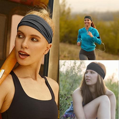 Image of DRESHOW Yoga Sports Headbands for Women Elastic Non-Slip Headbands Workout Running Hair Bands 6 Pack