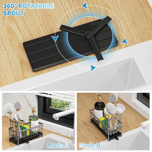 Image of Cisily Sponge Holder for Kitchen Sink, Sink Caddy Organizer with High Brush Holder, Kitchen Countertop Organizers and Storage Essentials, Rustproof 304 Stainless Steel (Dark Grey, 9.25″)