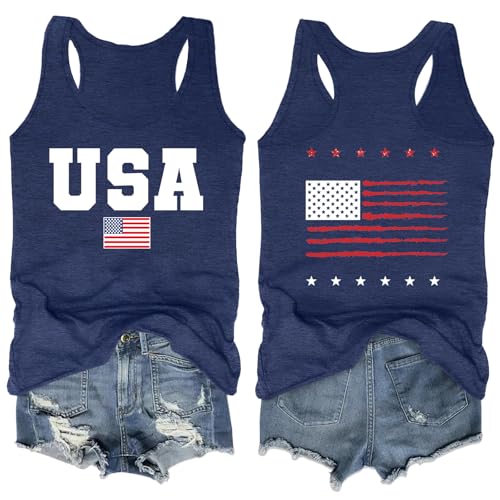 Image of Ithalt Womens American Flag Shirts 4th of July Outfits USA T-Shirt Patriotic Tank Shirt Fourth of July Sleeveless Tops