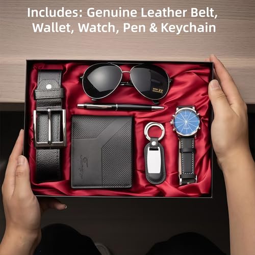 6-Piece Men'S Accessory Fashion Set (Belt, Wallet, Watch, Glasses, Keychain, Ballpoint Pen) Men'S Gift Set - Image 3