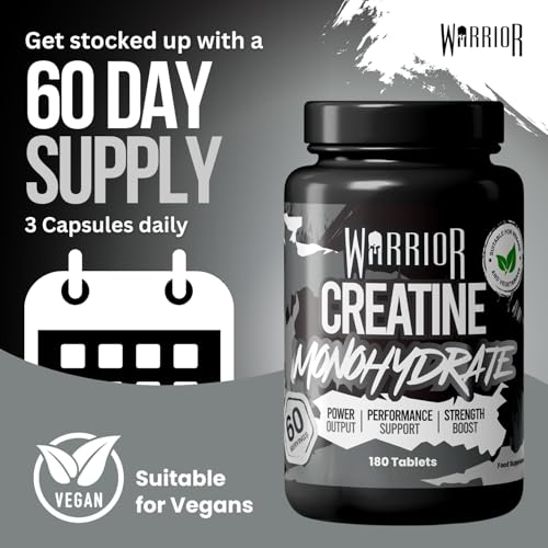 Warrior Creatine Monohydrate Tablets – 3000mg Per Serving – Supplement for Performance – Supports Muscle Growth – Unflavoured – Suitable for Men & Women – Vegan & Vegetarian Friendly (180 Capsules) - Image 6