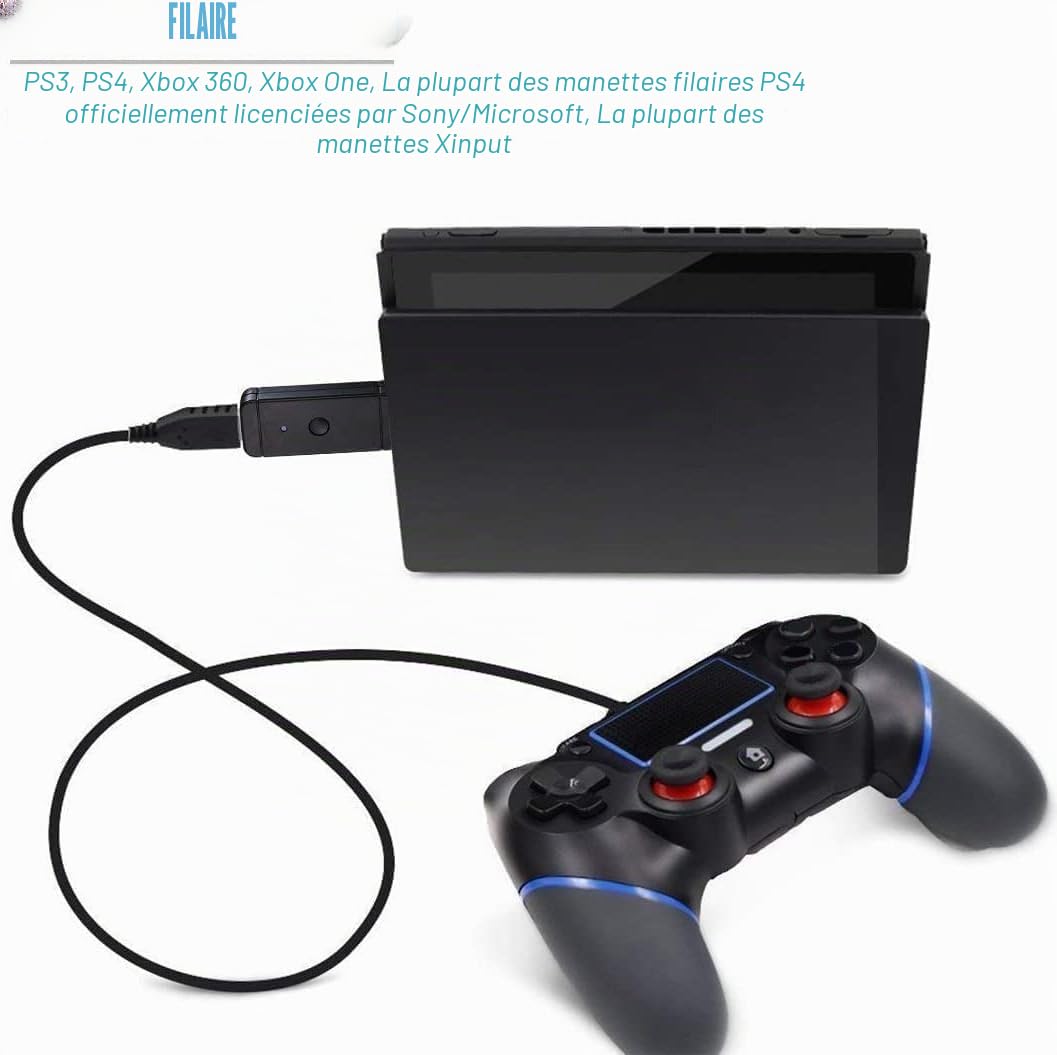 GZW-Shop Adaptateur bleutooth sans Fil de Manette pour Switch/PS3/PS4/PS5/Xbox Controleur récepteur convertisseur pour Switch PS3 et Windows PC