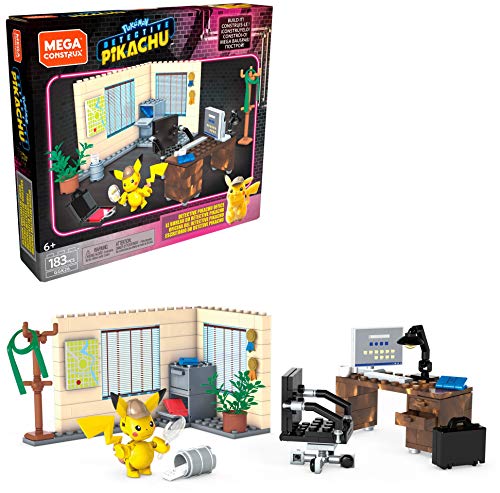 Mega Construx Pokemon Detective Pikachu Pikachu's Office Construction Set with character figures, Building Toys for Kids (183 Pieces)