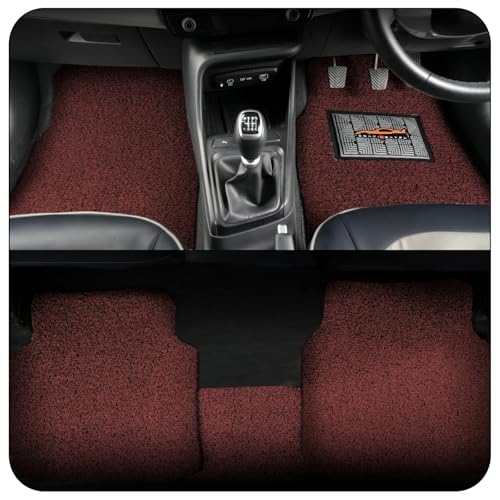Image of CONTINENTAL ''Duramat Curly'' Universal Noodles Car Mats - Premium Waterproof PVC Cushions Car Floor Mats for All Cars with Anti-Slip Design (Set of 5, Red & Black)