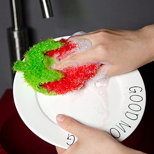 Image of Strawberry Shape Acrylic Dish /Pot Scrubbers for Dish Washing, Cute Colorful Dish Sponge No Odor Kitchen Sponge Net Dish Cloths, 4 Pack