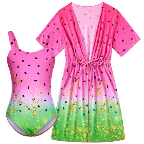 Image of Funnycokid Girls Bathing Suits One Piece Swimsuit with Cover Up Kids Swim Suit Size 8-16