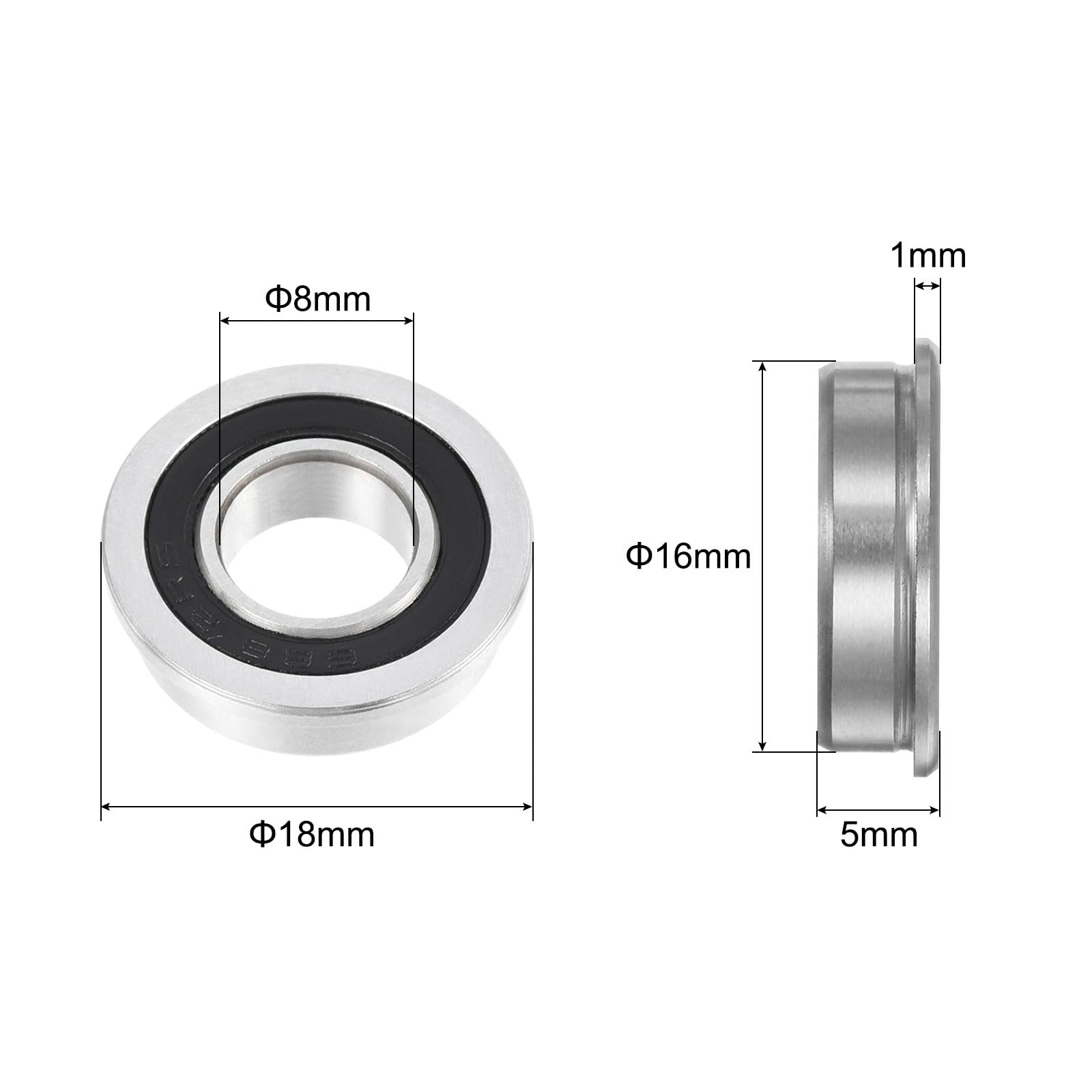 10 Cuscinetti A Flangia F688-2RS 8x16x5mm - Acciaio Cromato ABEC-3 Per Ruote Di Tosaerba, Carriole, Carrelli - Sostituzione Assale