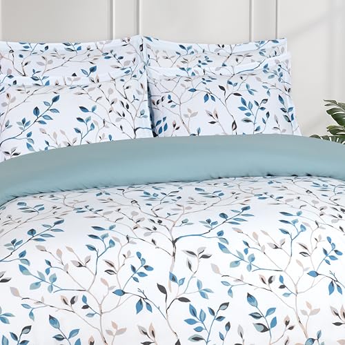 Majestic Giftware Madison Linen 8 Pcs Full Size Duvet Bedding Set (BL506-F) | Forest Ferns 300 TC Cotton Sateen Durable & Washable | 2 Fitted Sheets, 2 Duvets, 4 Pillowcases- Lux Collection