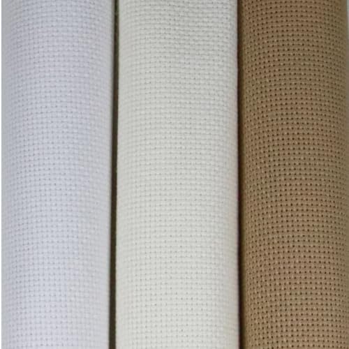Image of KCS 3 pc of 15 inch x 18 inch(38cmx45cm) 18 Count Cross Stitch Cotton Aida Cloth Needlework Rolled Fabric Box,18CT,White+Antique White+Khaki