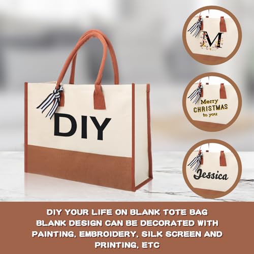 Reginary 12 Pack Canvas Tote Bags Initial Classic Present Personalized Canvas Beach Bag for Wedding, Birthday, Beach(Brown and White)3