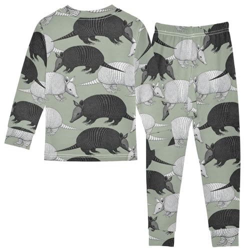 Pajama Sets Long Sleeve Armadillo Pattern on Green Background Soft Comfy Sleepwear 2 Piece PJS 3-8T3