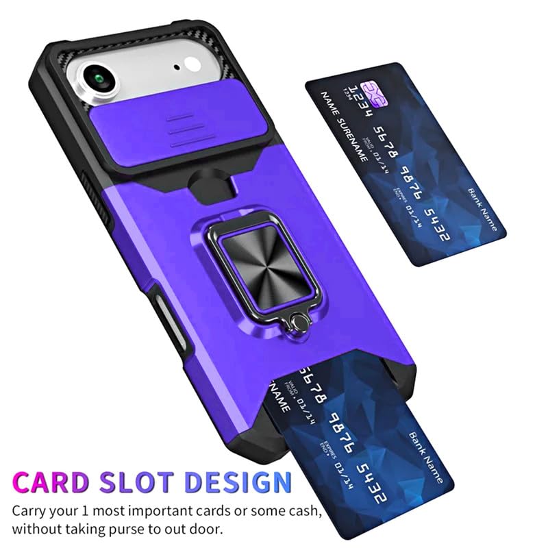Image of LuxuryKase Shockproof Armor Case for iPhone Air | Slide Camera Cover | Hidden Card Slot | Rotating Ring Kickstand | Magnetic Car Mount Support | Military Grade Protection - Purple