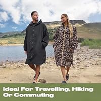 OHS Regenponcho Erwachsene, leichter atmungsaktiver Umkleidemantel zum Schwimmen und Surfen, faltbarer Windbreaker mit Taschen für Outdoor-Aktivitäten und Reisen – Schwarz – Ansicht 2