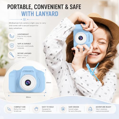 Image of MiniExplorer Mini Camera for Kids 3.0MP 1080P HD Video Digital Camera with 2-Inch Screen, USB Rechargeable Camera for Photo, Supports 32GB SD Card, Toys for Boys & Girls 7-14 Years - Blue