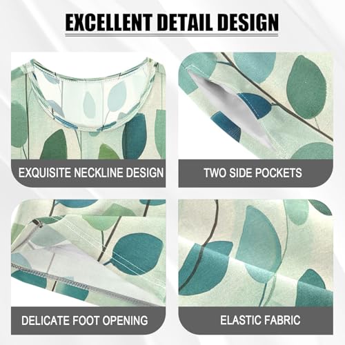 senya Short Sleeve Pajamas Sets Summer Cotton Sleepwear Blue Green Leaves4