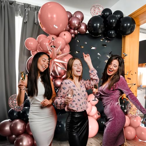 Image of Rose Gold Black Balloons Kit, 120Pcs Metallic Confetti Arch with Star Foil