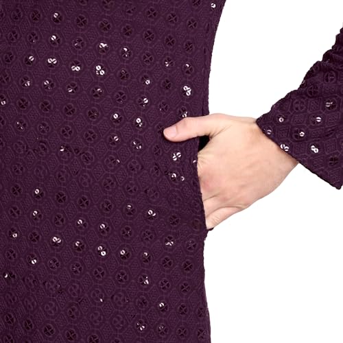 Image of Rayon Ethnic Wear Full Chikankari Sequin Embroidery Mirror Work Traditional Straight Kurta Pyjama Set for Men